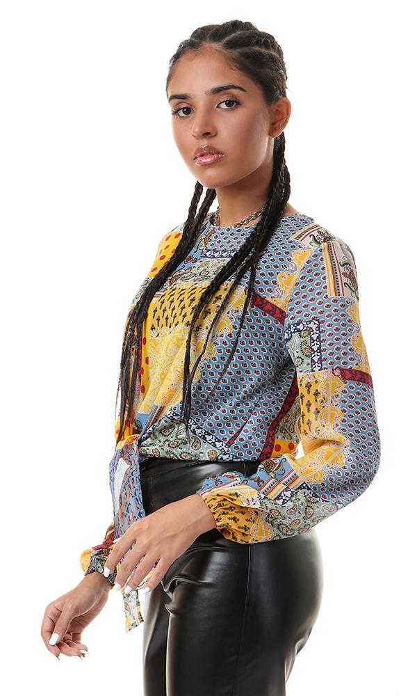 57020 Multi-Pattern Long Sleeves Blouse - Multicolour - Ravin 