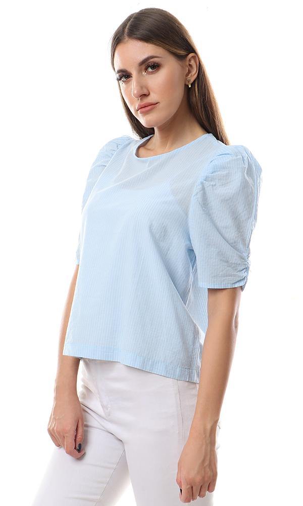 57047 Self Stripe Baby Blue Short Sleeves Top - Ravin 