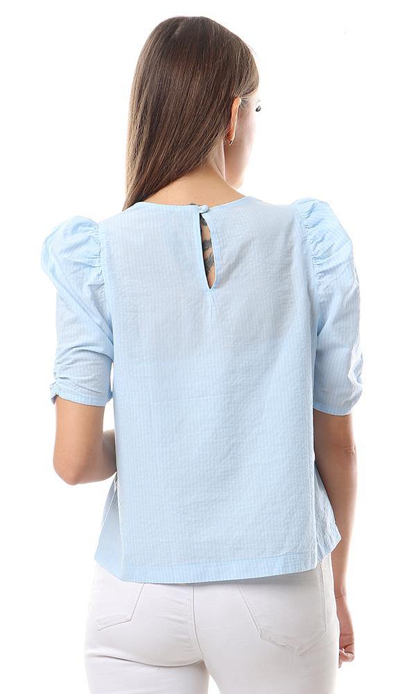 57047 Self Stripe Baby Blue Short Sleeves Top - Ravin 