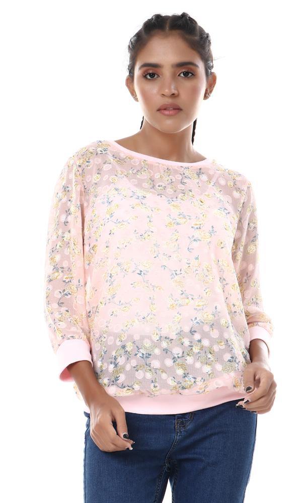 57061 Self Patterned See Through Blouse - Light Rose - Ravin 