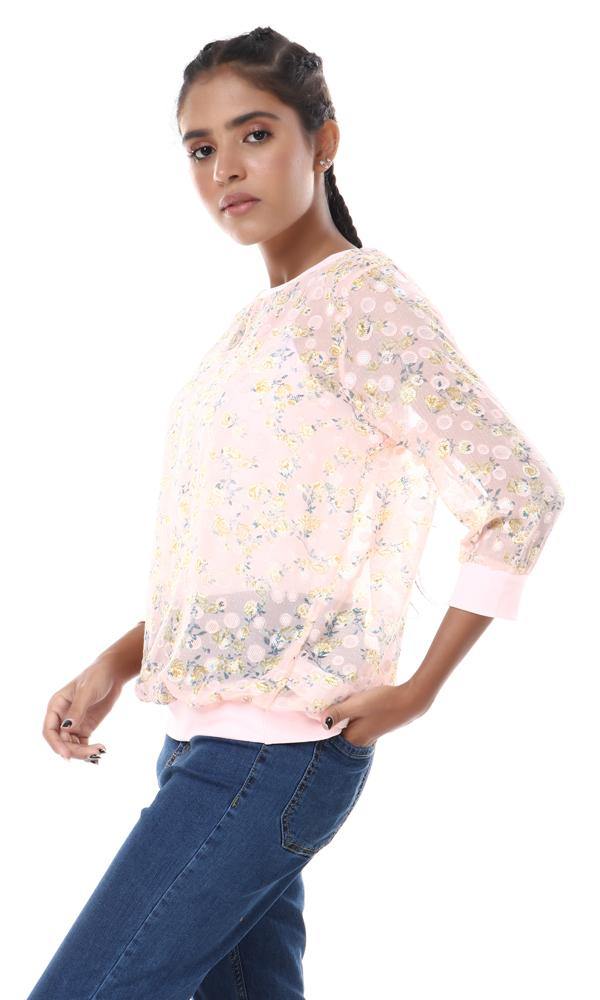 57061 Self Patterned See Through Blouse - Light Rose - Ravin 