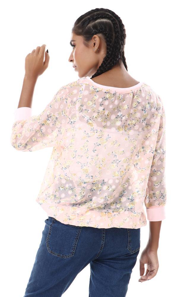 57061 Self Patterned See Through Blouse - Light Rose - Ravin 