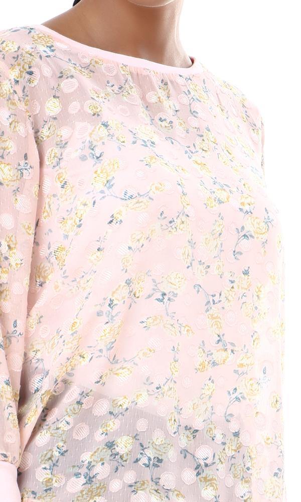 57061 Self Patterned See Through Blouse - Light Rose - Ravin 