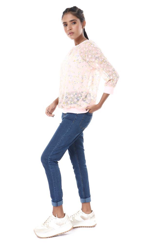 57061 Self Patterned See Through Blouse - Light Rose - Ravin 