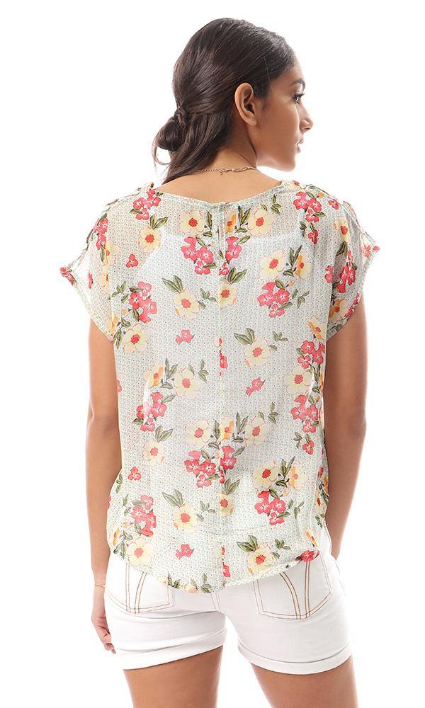 57082 Multicolour Floral Chiffon Blouse With Front Tie - Ravin 