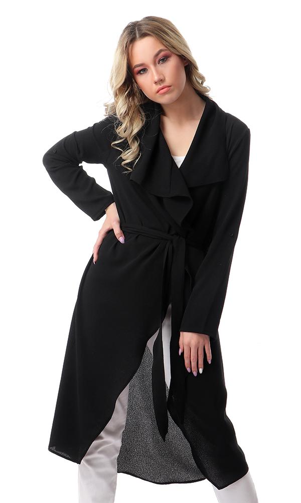 57109 Draped Collar Long Sleeves Cardigan - Black - Ravin 