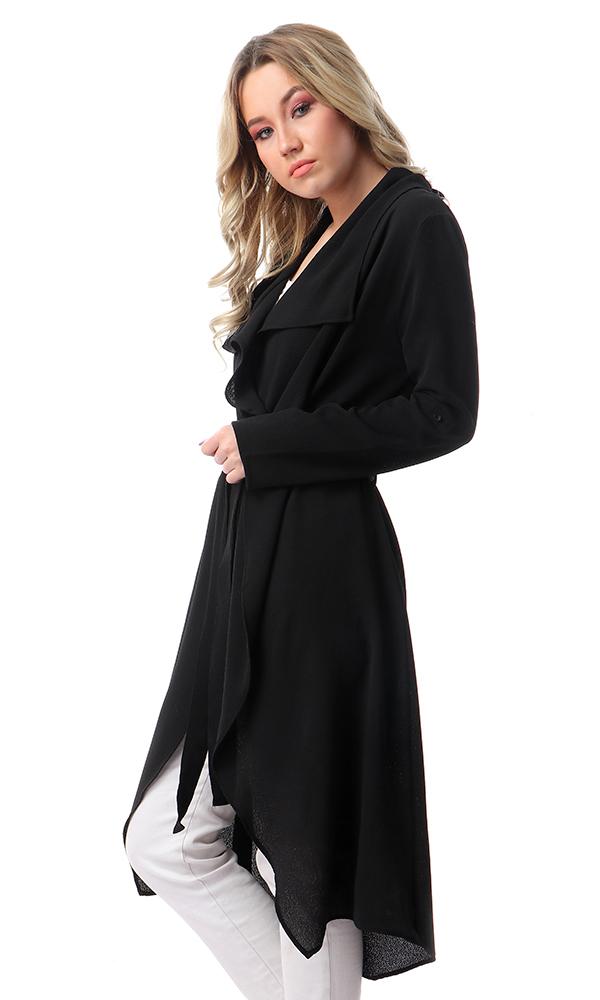 57109 Draped Collar Long Sleeves Cardigan - Black - Ravin 