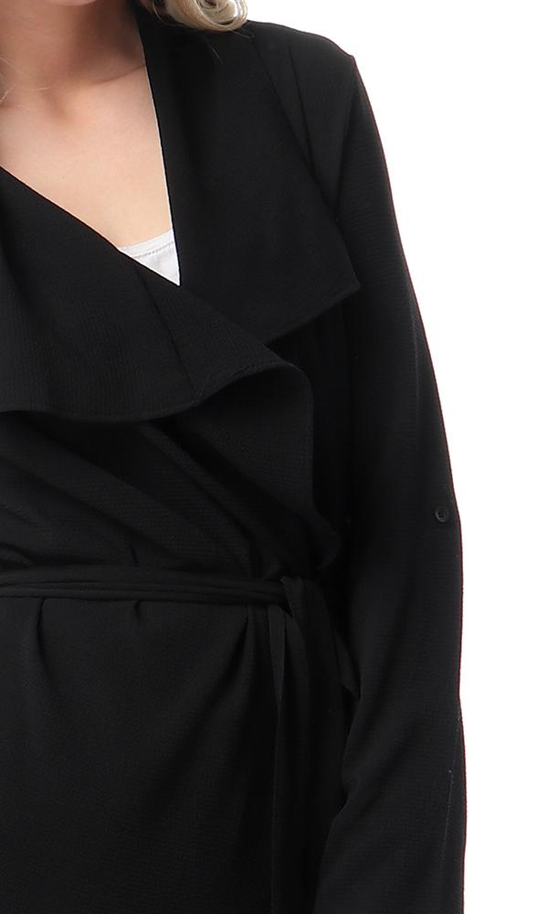 57109 Draped Collar Long Sleeves Cardigan - Black - Ravin 