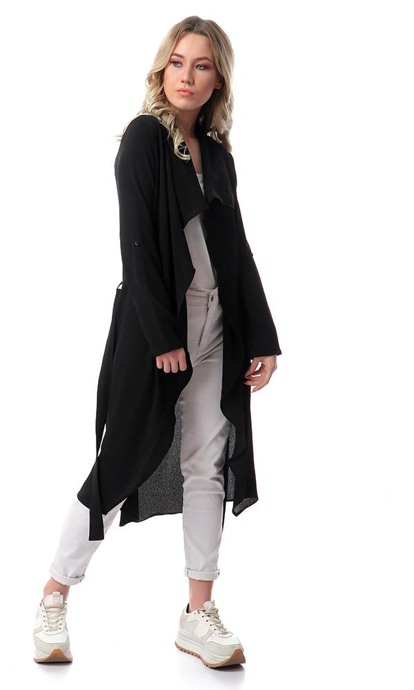 57109 Draped Collar Long Sleeves Cardigan - Black - Ravin 