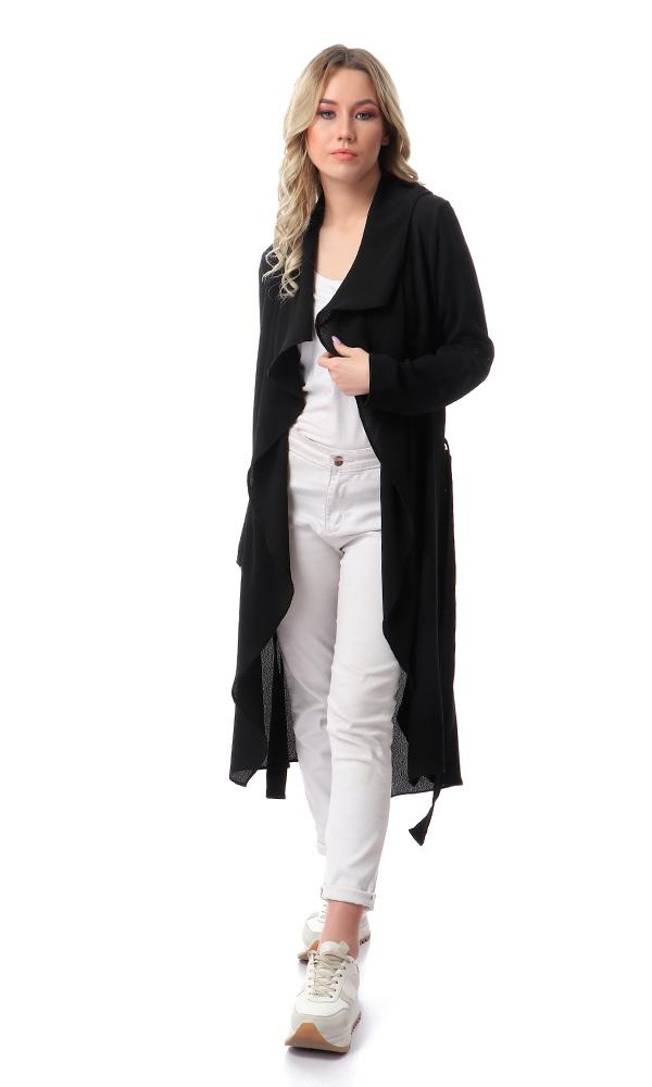 57109 Draped Collar Long Sleeves Cardigan - Black - Ravin 