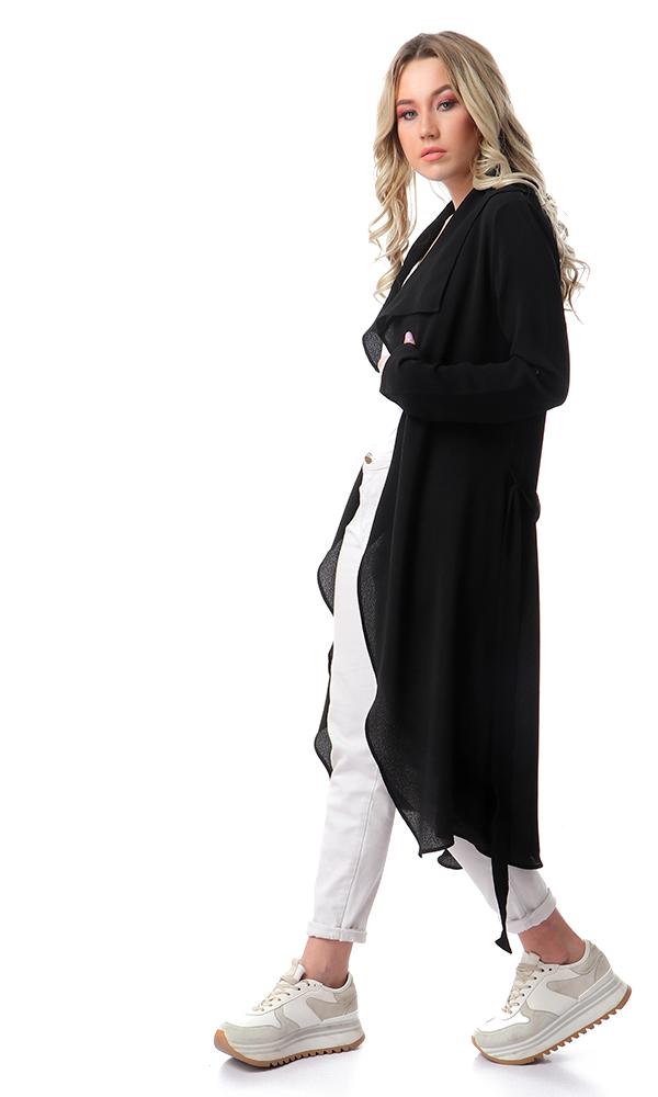 57109 Draped Collar Long Sleeves Cardigan - Black - Ravin 