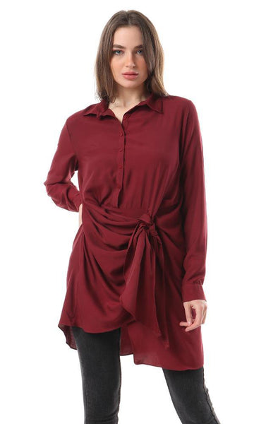 57110 Burgundy Buttoned Solid Tunic Top - Ravin 