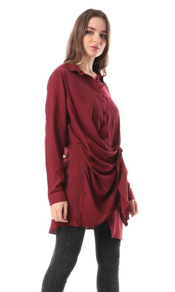 57110 Burgundy Buttoned Solid Tunic Top - Ravin 