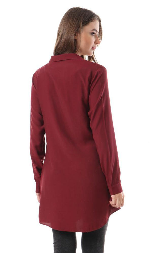 57110 Burgundy Buttoned Solid Tunic Top - Ravin 