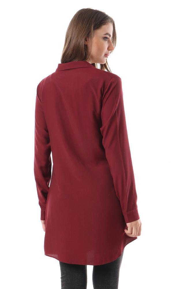 57110 Burgundy Buttoned Solid Tunic Top - Ravin 