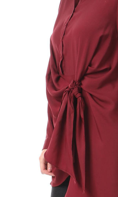 57110 Burgundy Buttoned Solid Tunic Top - Ravin 