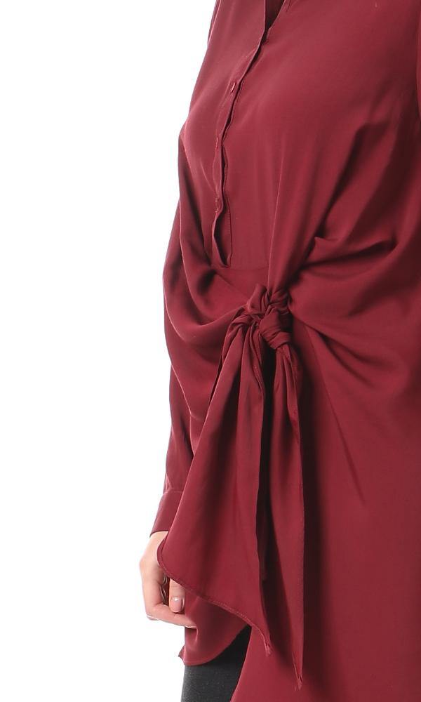 57110 Burgundy Buttoned Solid Tunic Top - Ravin 