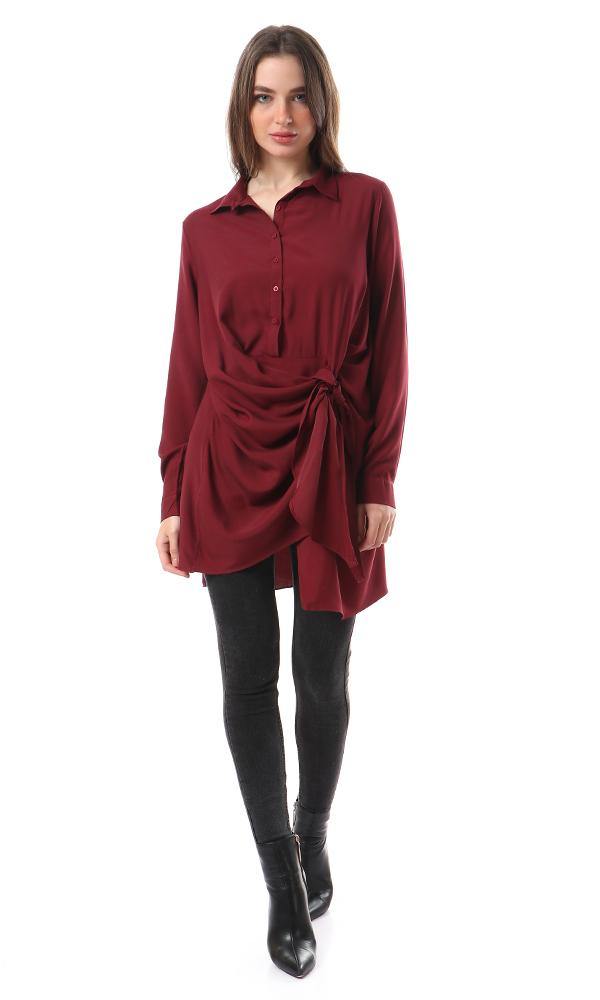 57110 Burgundy Buttoned Solid Tunic Top - Ravin 