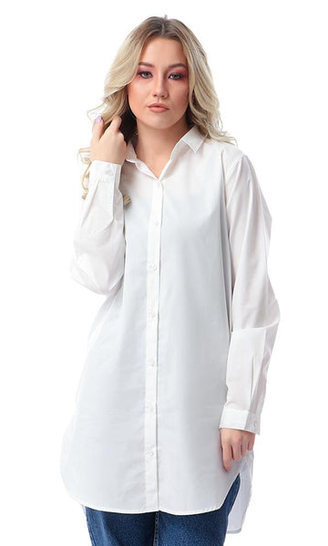 57114 Long Sleeves Off-White Long Shirt With Classic Collar - Ravin 