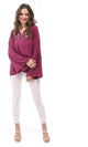 57118 Zipper V-Neck Embroidered Blouse - Purple - Ravin 
