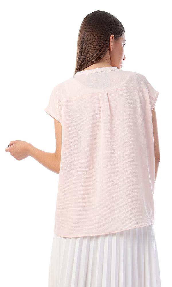 57121 Buttoned V-Neck Elegant Shirt - Powder Pink - Ravin 