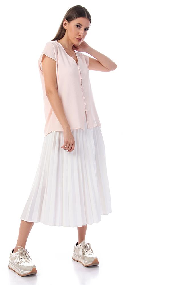 57121 Buttoned V-Neck Elegant Shirt - Powder Pink - Ravin 