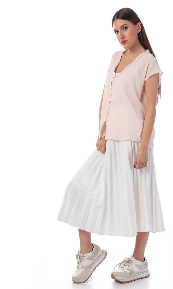 57121 Buttoned V-Neck Elegant Shirt - Powder Pink - Ravin 