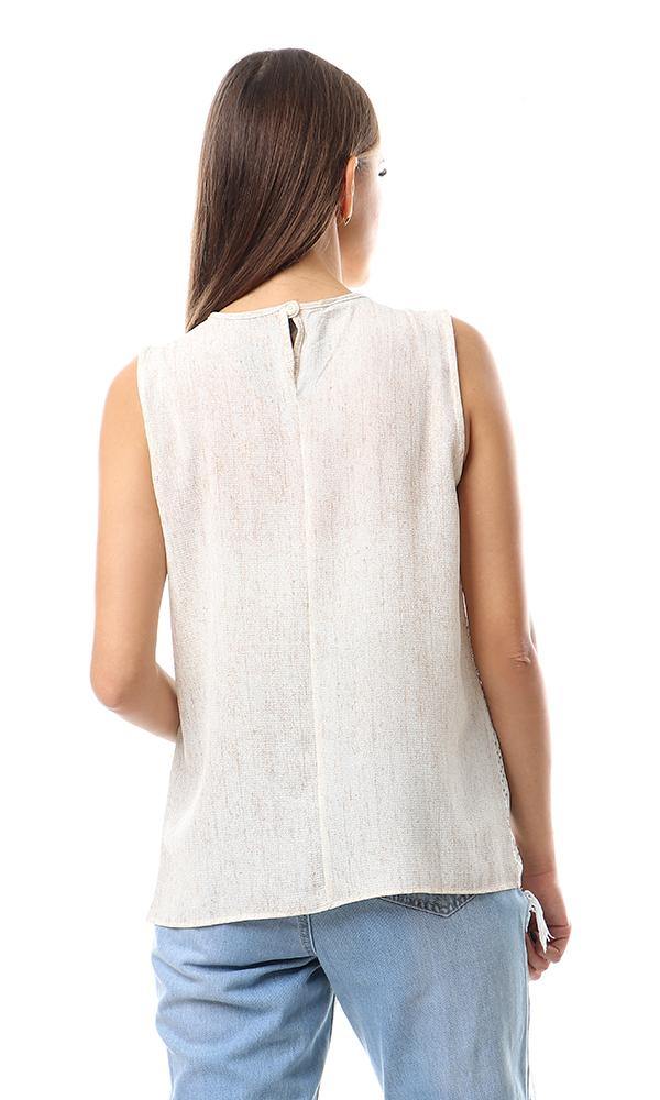 57145 Chic Dotted Back Button Off White Top - Ravin 