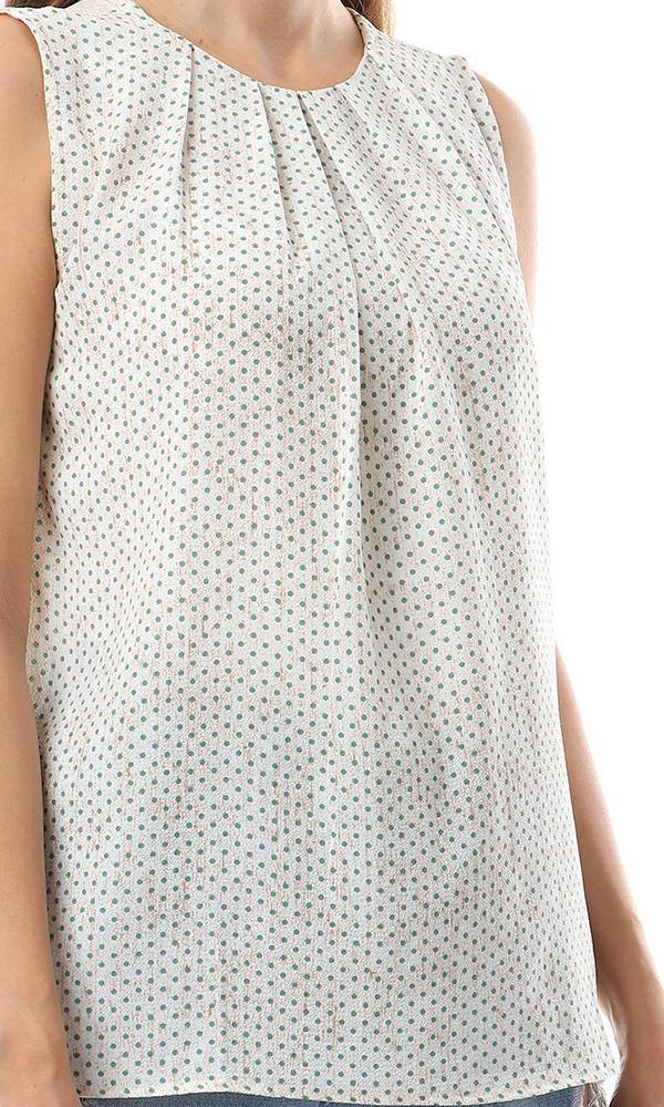 57145 Chic Dotted Back Button Off White Top - Ravin 