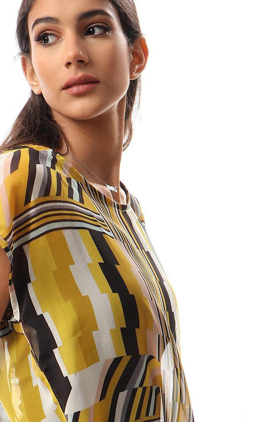 57148 Multicolour Sheer Chiffon Blouse With Front Tie - Ravin 