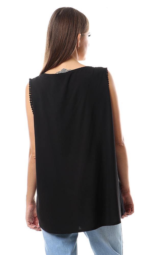 57152 Perforated Lace Neck Sleeveless Blouse - Black - Ravin 