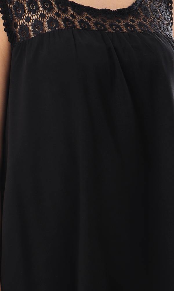 57152 Perforated Lace Neck Sleeveless Blouse - Black - Ravin 