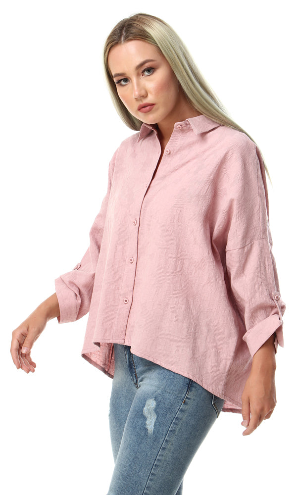 57162 Self Floral Buttoned Full Sleeves Shirt - Dusty Rose - Ravin 