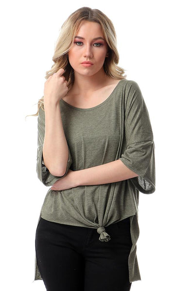 57173 Loose Fit Front-Tie Heather Olive T-Shirt - Ravin 