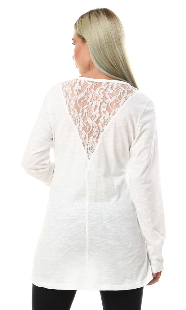 57189 High Low Off White Top With Lace Accent - Ravin 