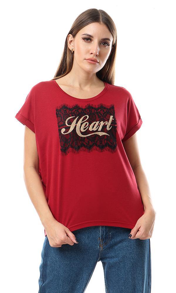 57191 Golden Glittery Heart Burgundy Tee - Ravin 