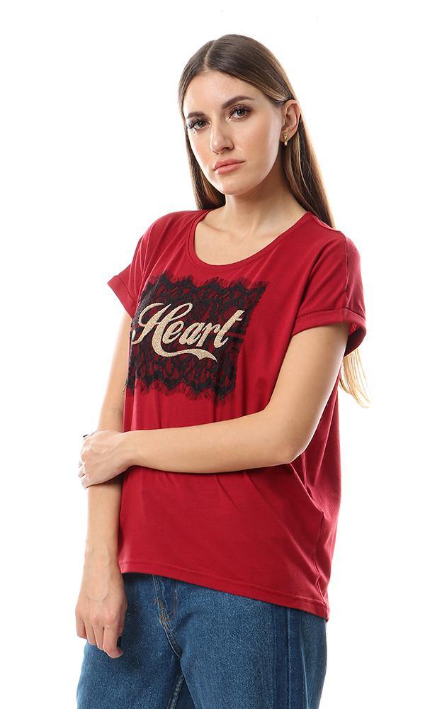 57191 Golden Glittery Heart Burgundy Tee - Ravin 