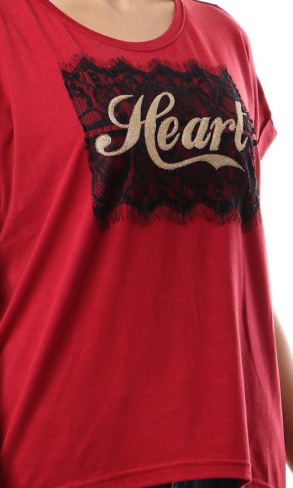 57191 Golden Glittery Heart Burgundy Tee - Ravin 