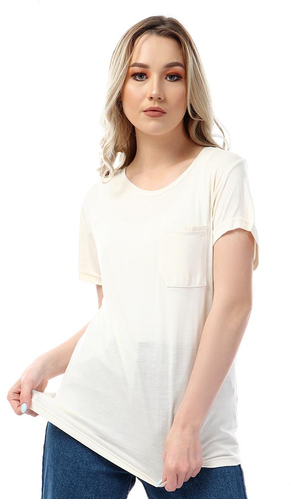 57204 Simple Soft Side Pocket Off White T-shirt - Ravin 