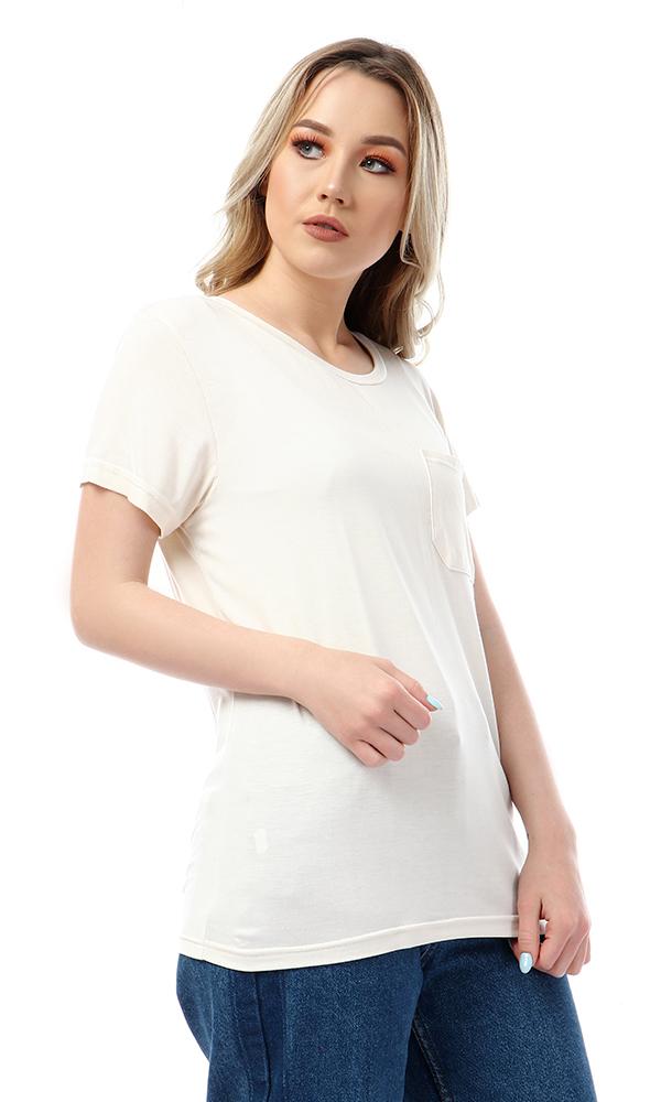 57204 Simple Soft Side Pocket Off White T-shirt - Ravin 