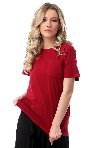 57206 Round Neck Slip On Burgundy Basic Tee - Ravin 