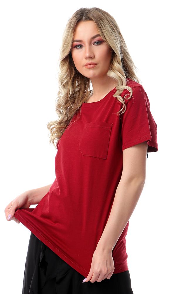 57206 Round Neck Slip On Burgundy Basic Tee - Ravin 