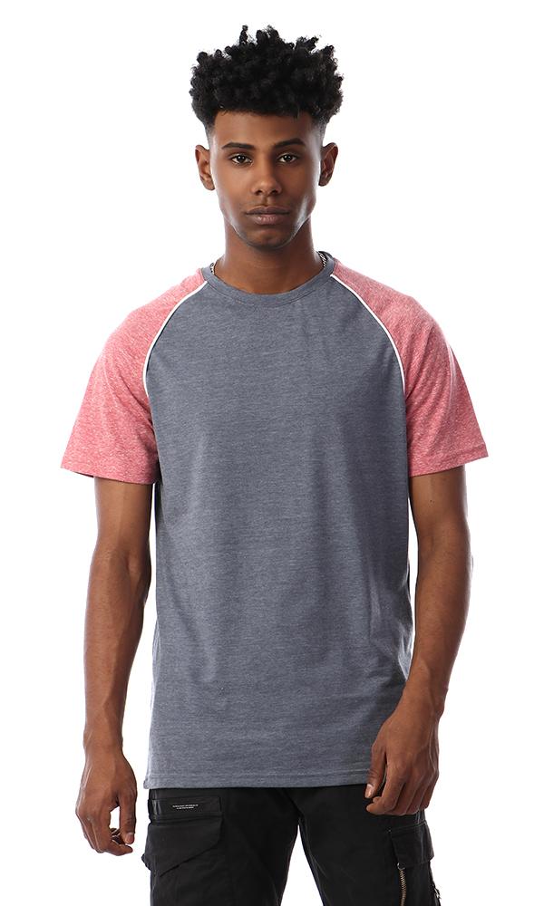 57213 Bi-tone Round Collar T-Shirt - Heather Grey & Heather Red - Ravin 