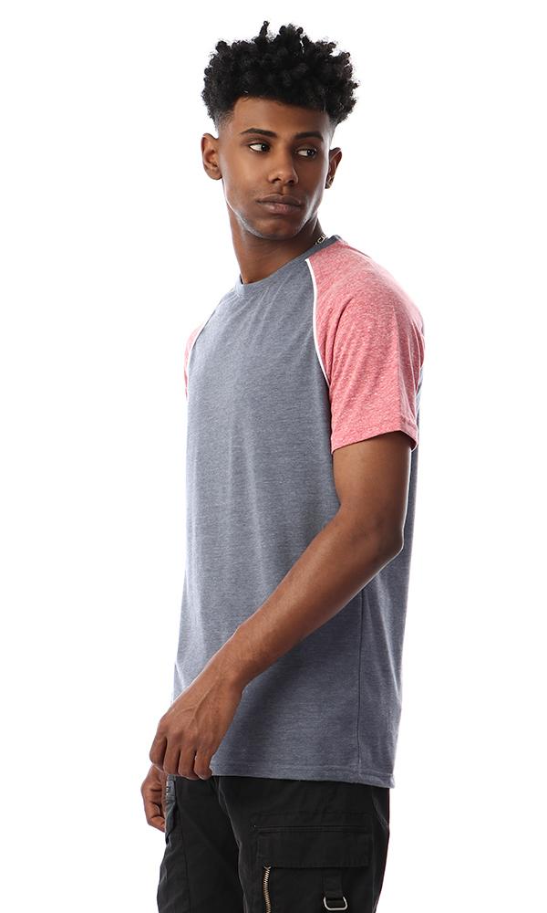 57213 Bi-tone Round Collar T-Shirt - Heather Grey & Heather Red - Ravin 