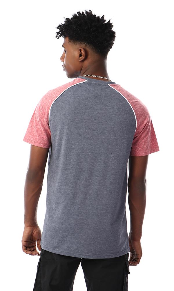 57213 Bi-tone Round Collar T-Shirt - Heather Grey & Heather Red - Ravin 