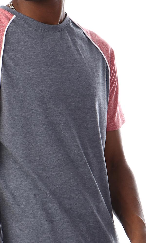 57213 Bi-tone Round Collar T-Shirt - Heather Grey & Heather Red - Ravin 