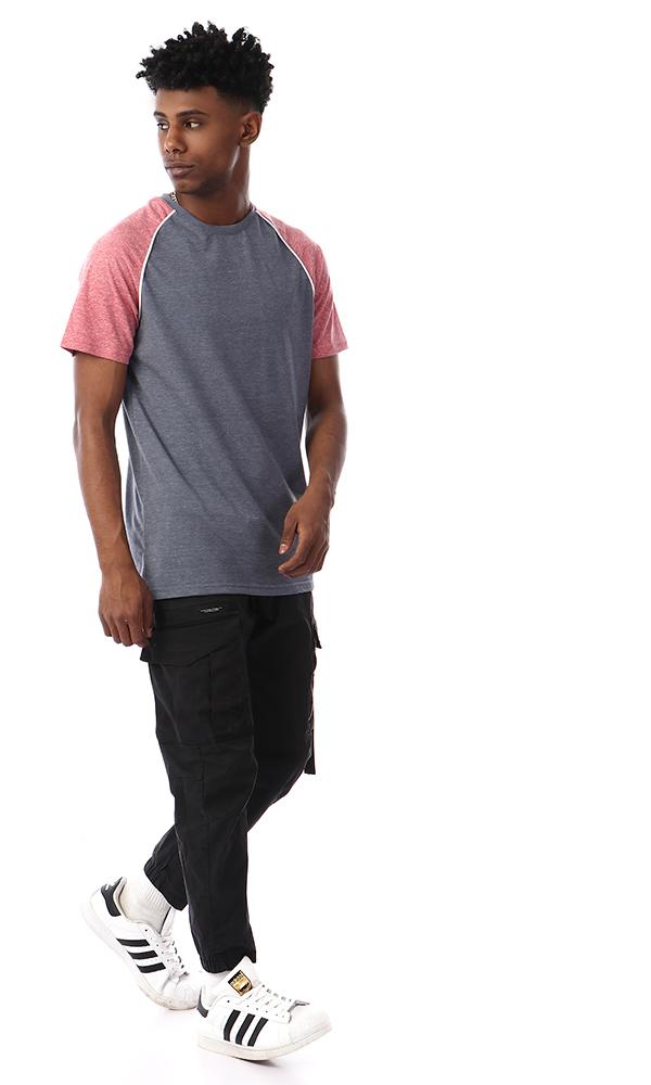 57213 Bi-tone Round Collar T-Shirt - Heather Grey & Heather Red - Ravin 