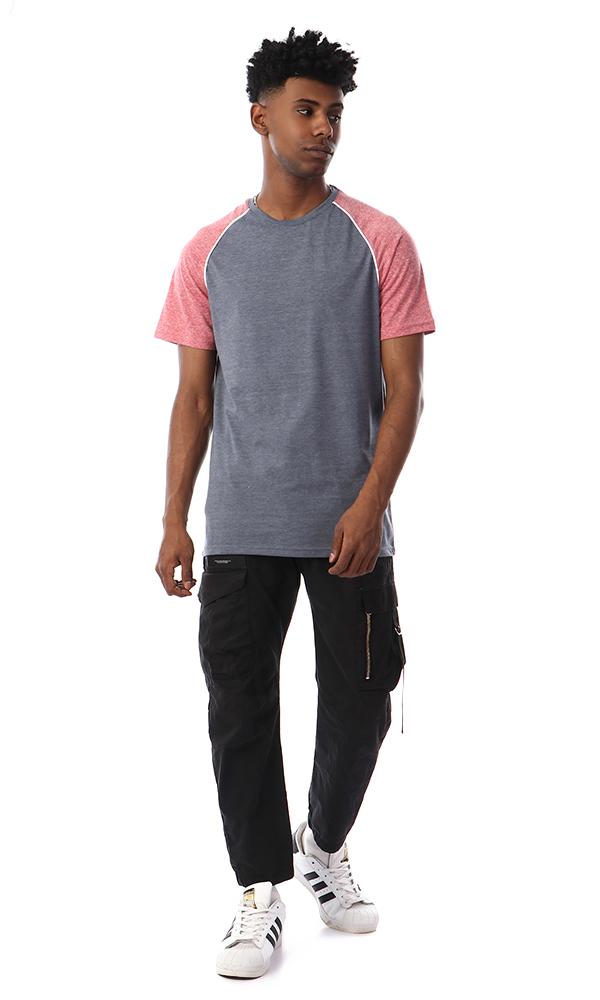 57213 Bi-tone Round Collar T-Shirt - Heather Grey & Heather Red - Ravin 