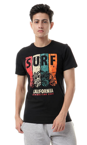 57219 Colorful Printed Surf California Black Tee - Ravin 