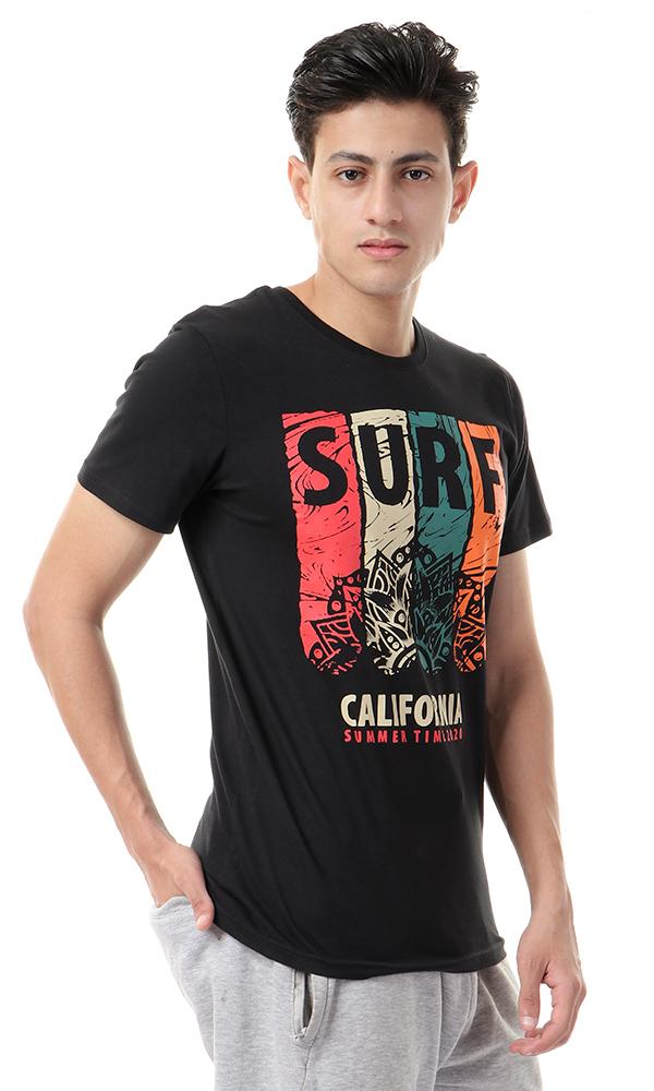 57219 Colorful Printed Surf California Black Tee - Ravin 